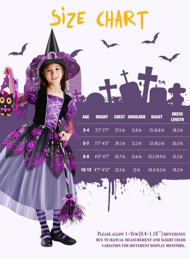 Relaehih Light Up Girls Witch Costume, Kids Witch Costume for girls, with witches Hat and Broom for Toddler, Halloween costume for Dress Party (4-11 Years Old) - Image 3